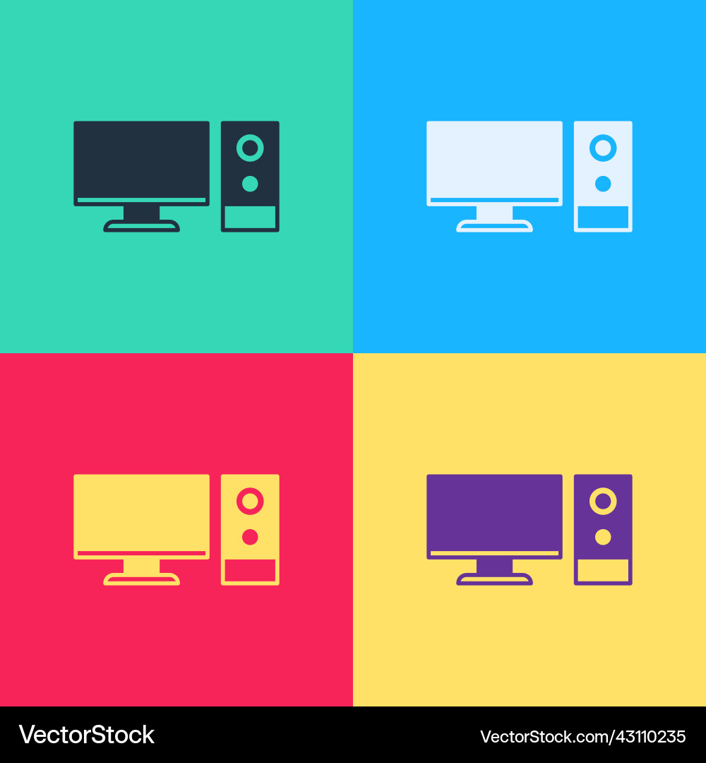 Pop art computer monitor icon isolated on color vector image