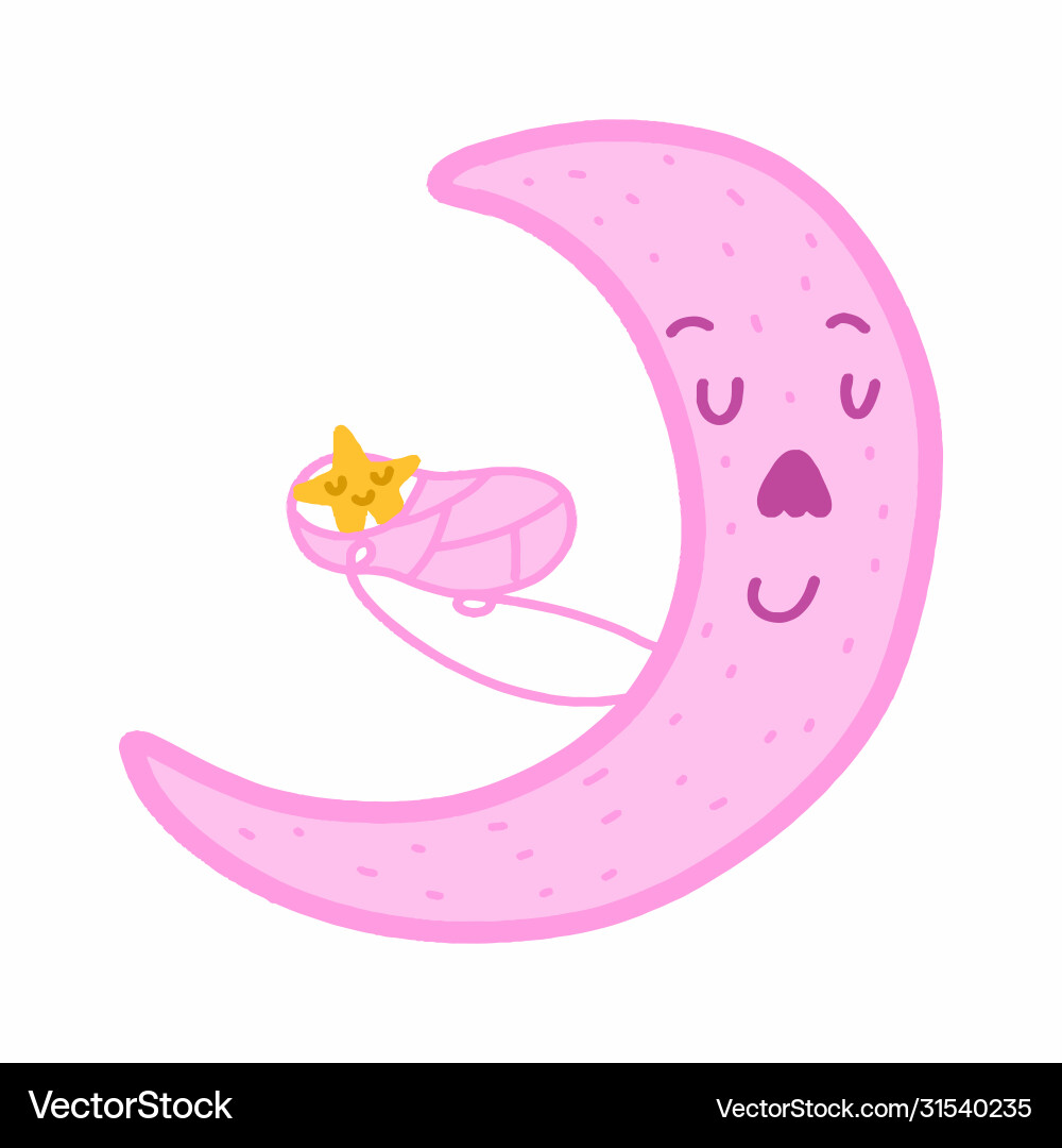 Poster pink cute moon holding bayellow Poster pink cute moon holding bayellow vector image