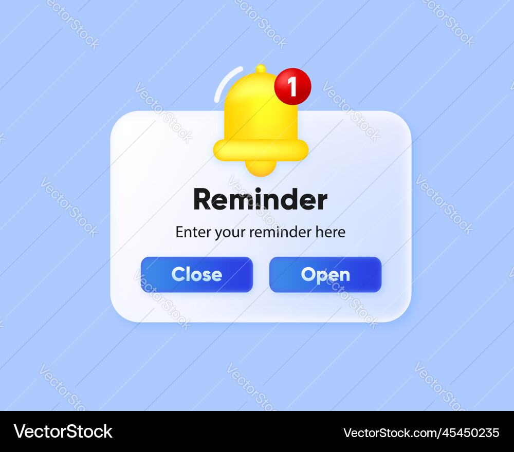 Reminder in 3d design notifications page Reminder in 3d design notifications page vector image