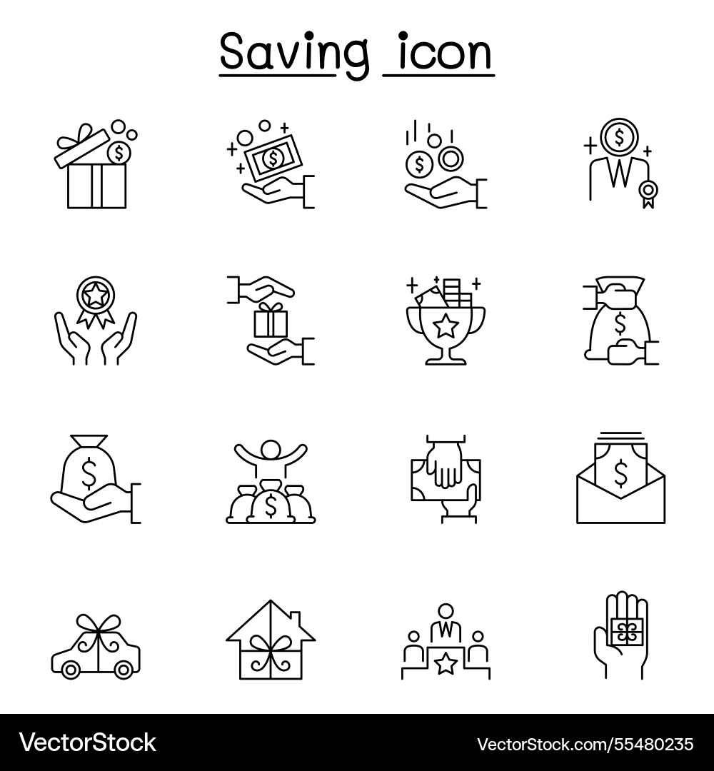 Saving icon set in thin line style Saving icon set in thin line style vector image