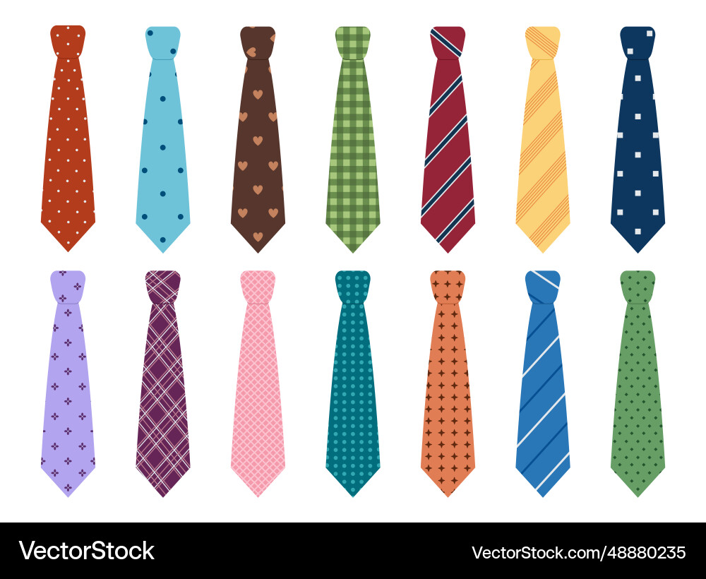 Set of colored man ties with different patterns Set of colored man ties with different patterns Vector Image