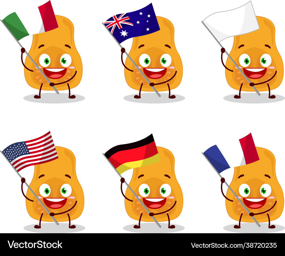 Slice butternut squash character bring flags Vector Image