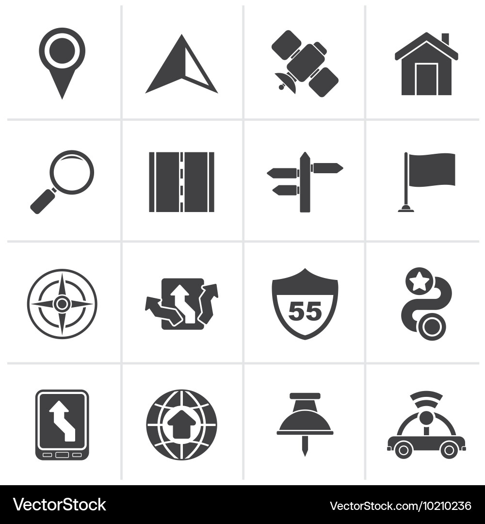 Black GPS Navigation Icons Set Vector Image