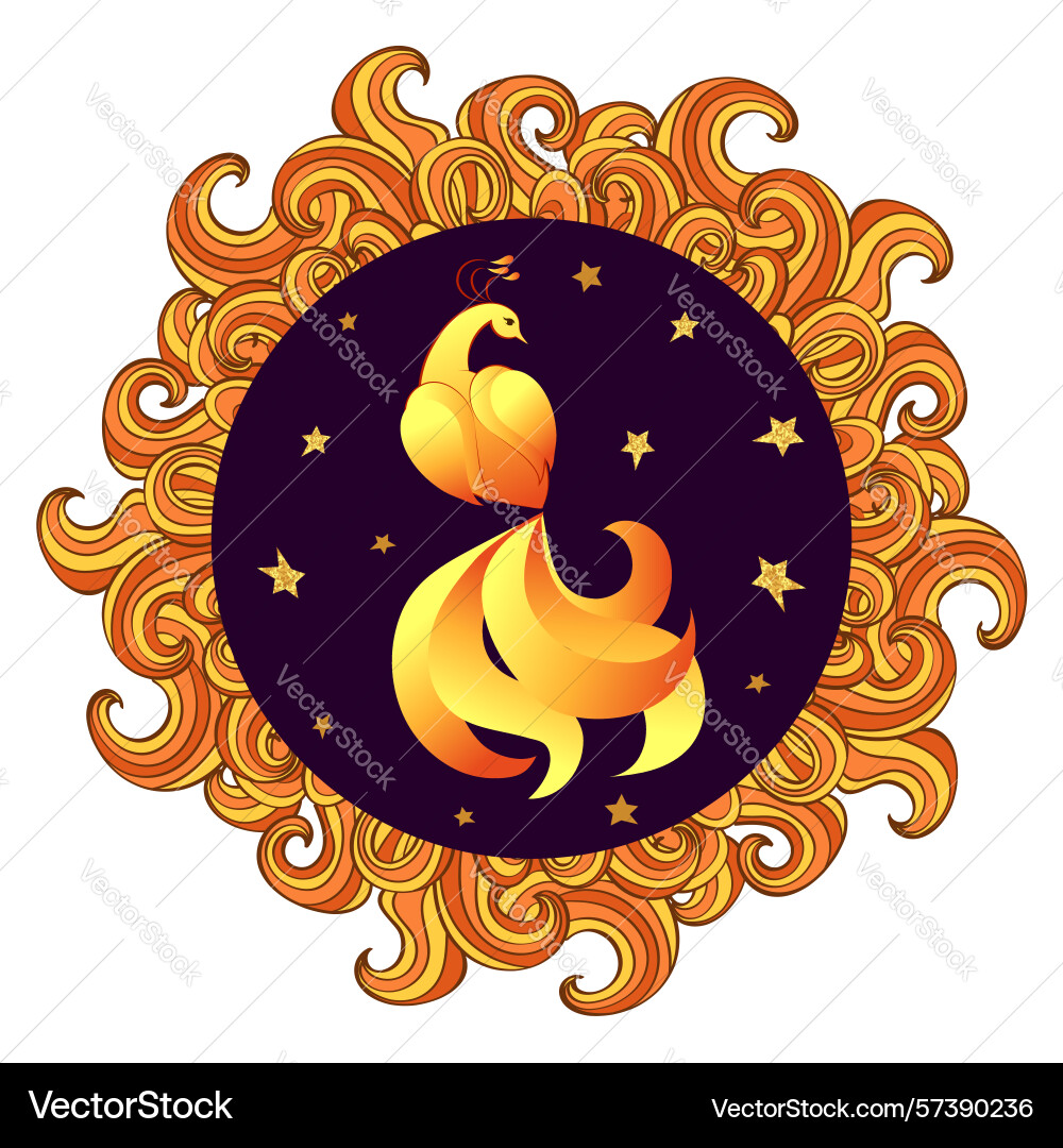 Circle frame with mythical firebird of phoenix Vector Image