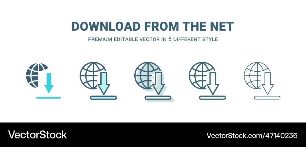 Download from the net icon in 5 different style vector image