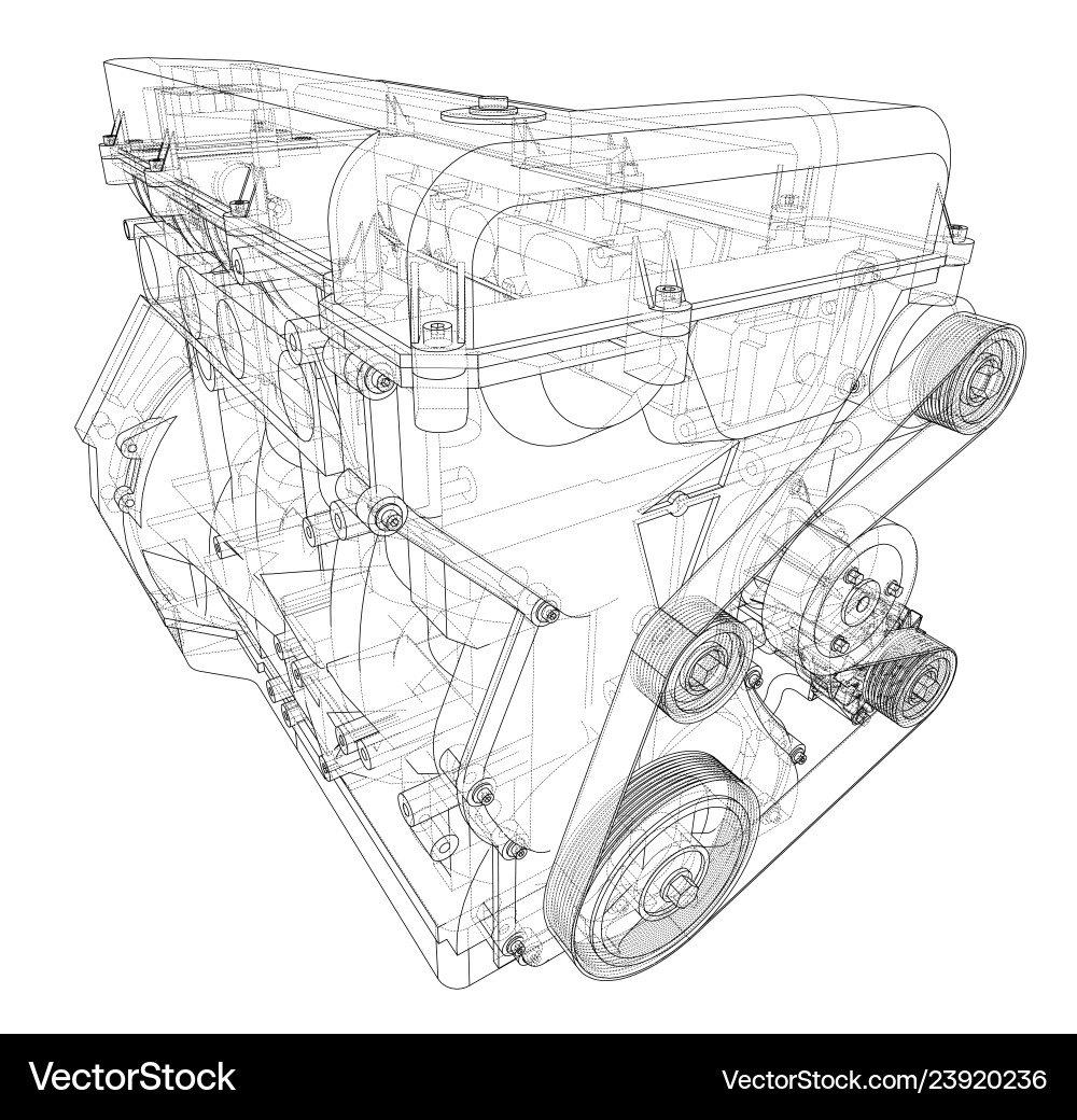 Engine sketch rendering of 3d Engine sketch rendering of 3d Vector Image