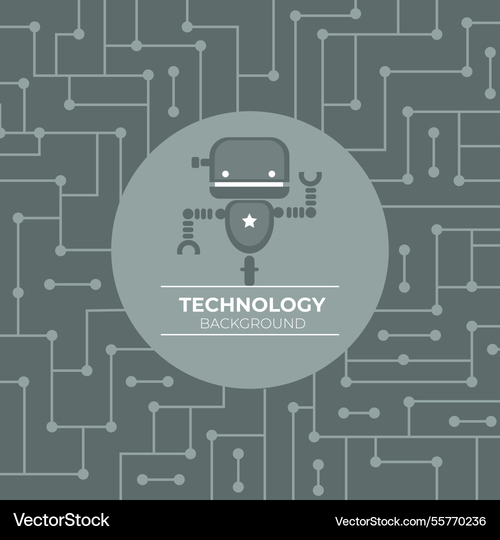 Technology background with robot in gray tones Vector Image
