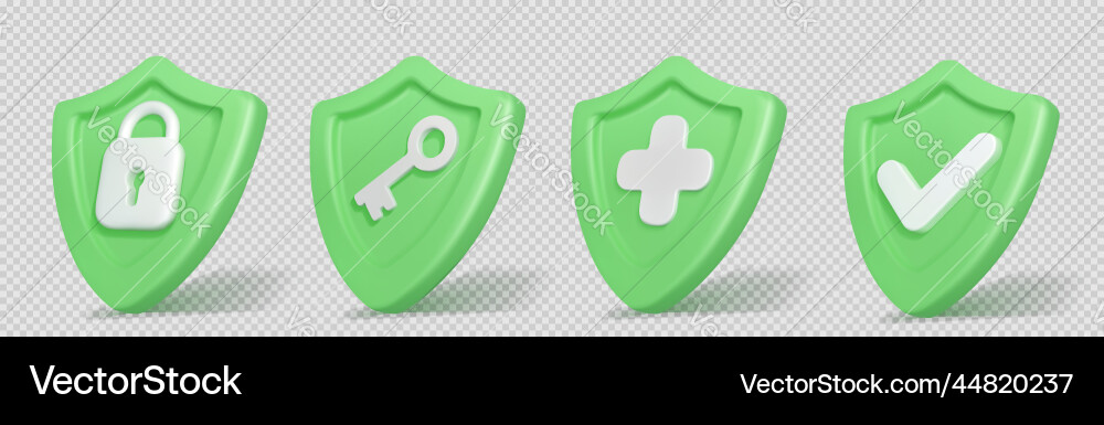 3d render shield with padlock key cross and tick 3d render shield with padlock key cross and tick vector image