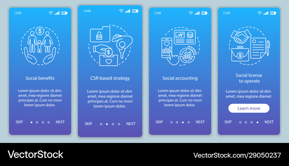 Csr onboarding mobile app page screen template Csr onboarding mobile app page screen template vector image