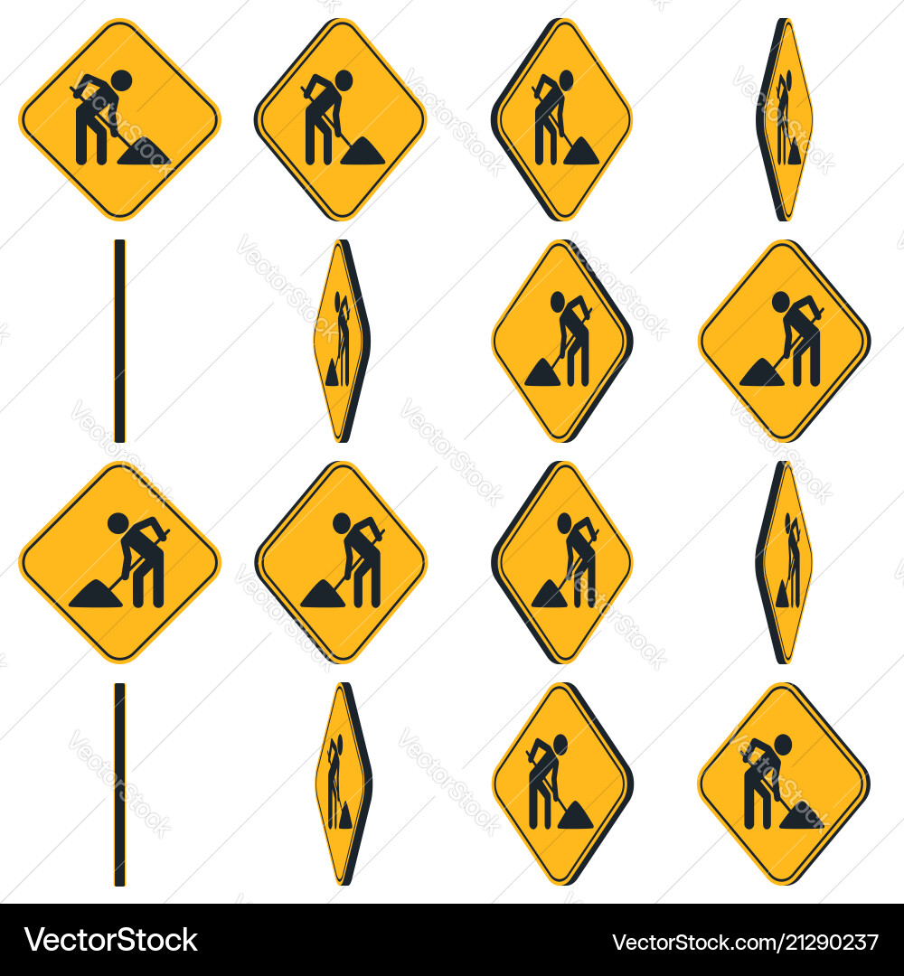 Digging man animation rotation road sign vector image
