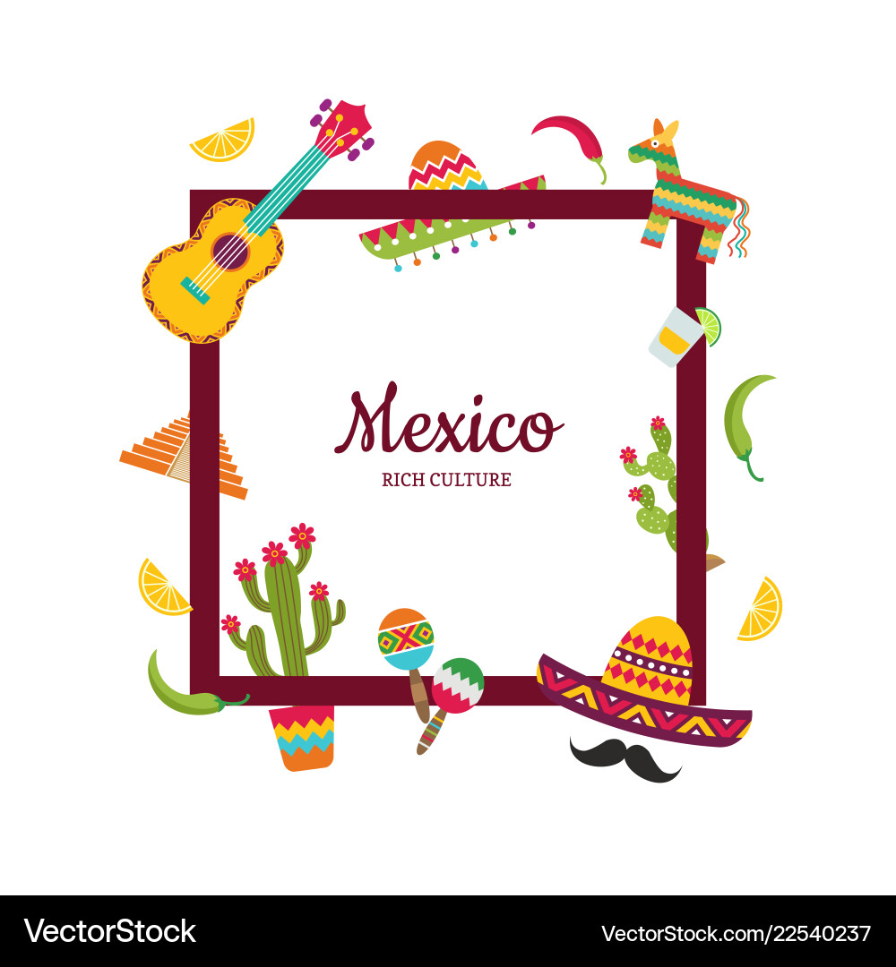 Flat mexico attributes with place for text Flat mexico attributes with place for text Vector Image