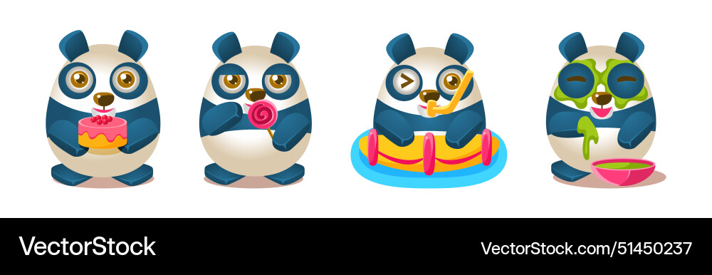 Funny panda character emotion and different action Funny panda character emotion and different action vector image