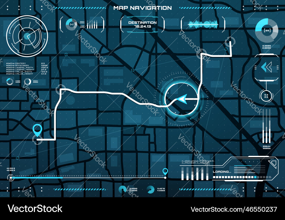 Hud navigation interface with data to reach point Hud navigation interface with data to reach point vector image