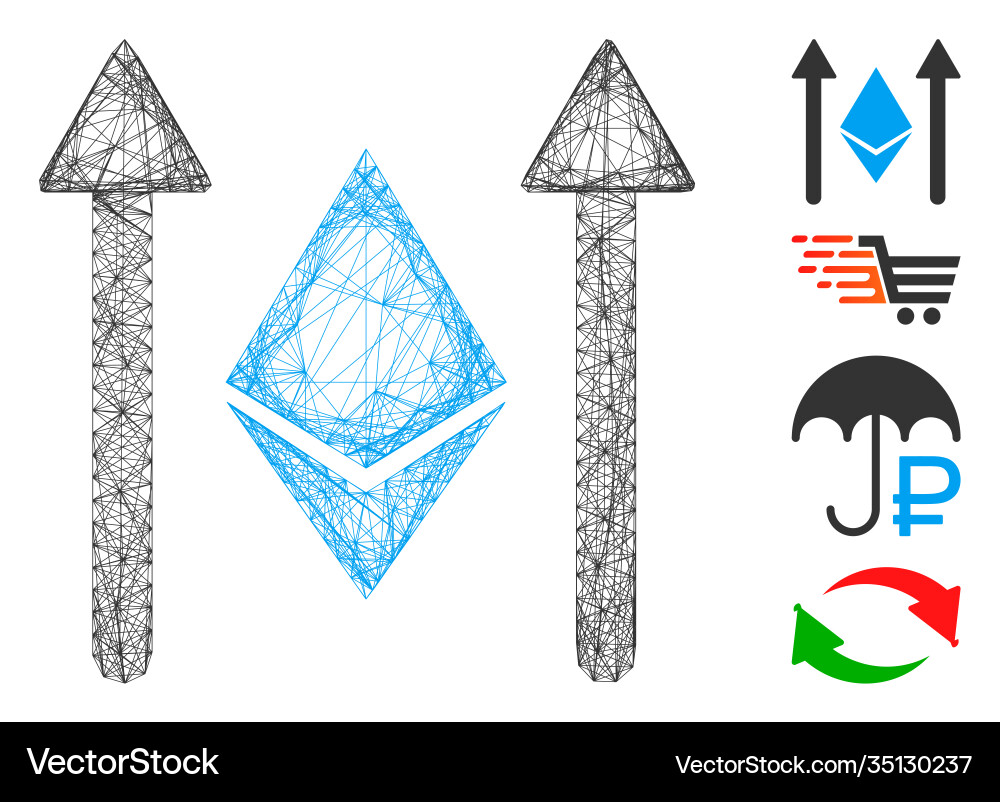 Linear ethereum crystal send arrows mesh Linear ethereum crystal send arrows mesh vector image