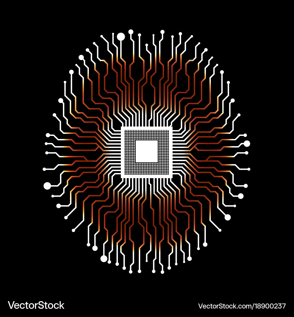 Neon brain cpu circuit board abstract Vector Image
