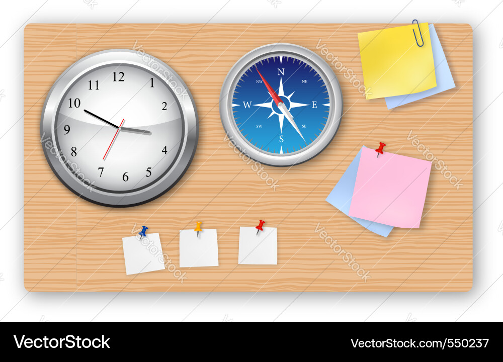 Office Board with Clock and Compass Vector Image