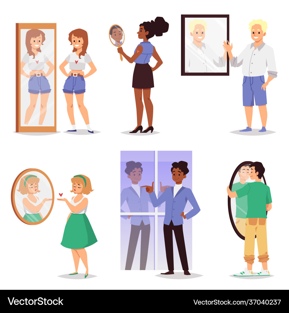 People look in mirror and acceptance confidence – Royalty-Free Vector |  VectorStock, image size:1000x1080