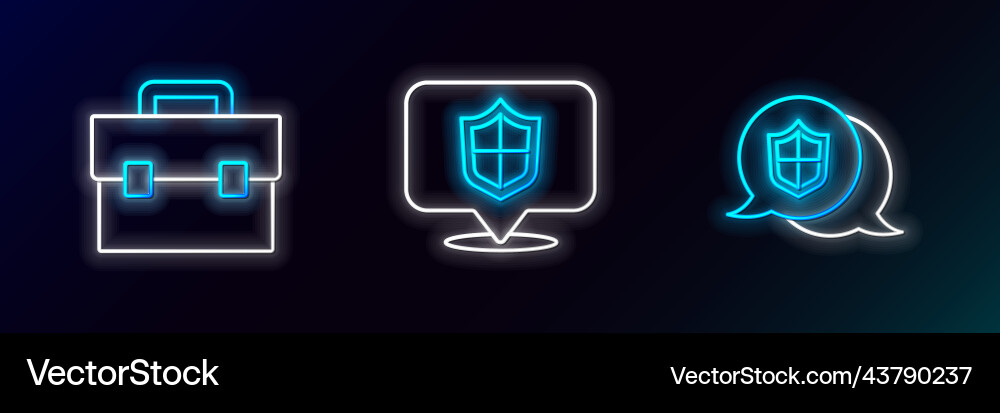 Set line location shield briefcase and icon Set line location shield briefcase and icon vector image