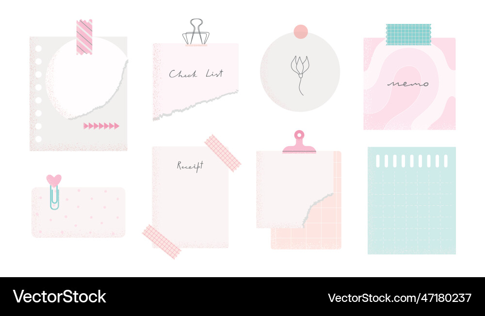 Set of paper sticky notes schedule to-do list Set of paper sticky notes schedule to-do list vector image