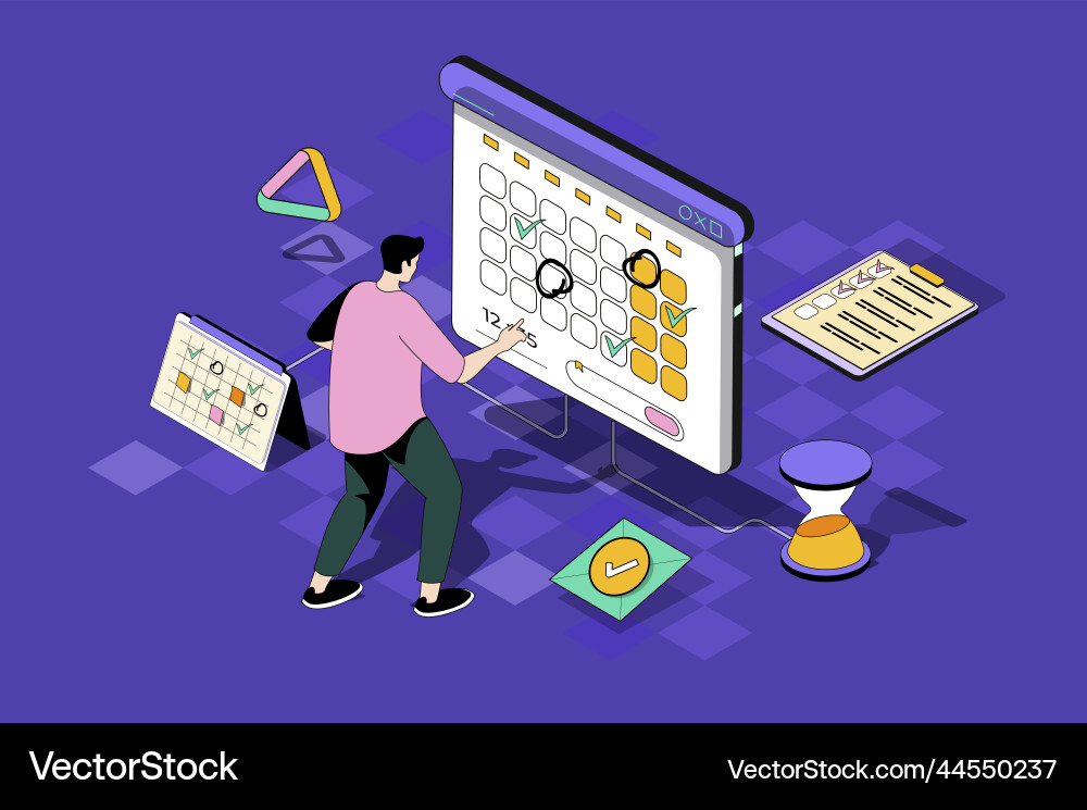 Time planning web concept in 3d isometric design Time planning web concept in 3d isometric design vector image