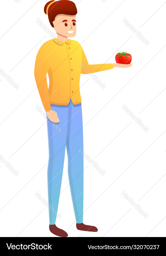 Woman take fresh eco tomato icon cartoon style Woman take fresh eco tomato icon cartoon style vector image