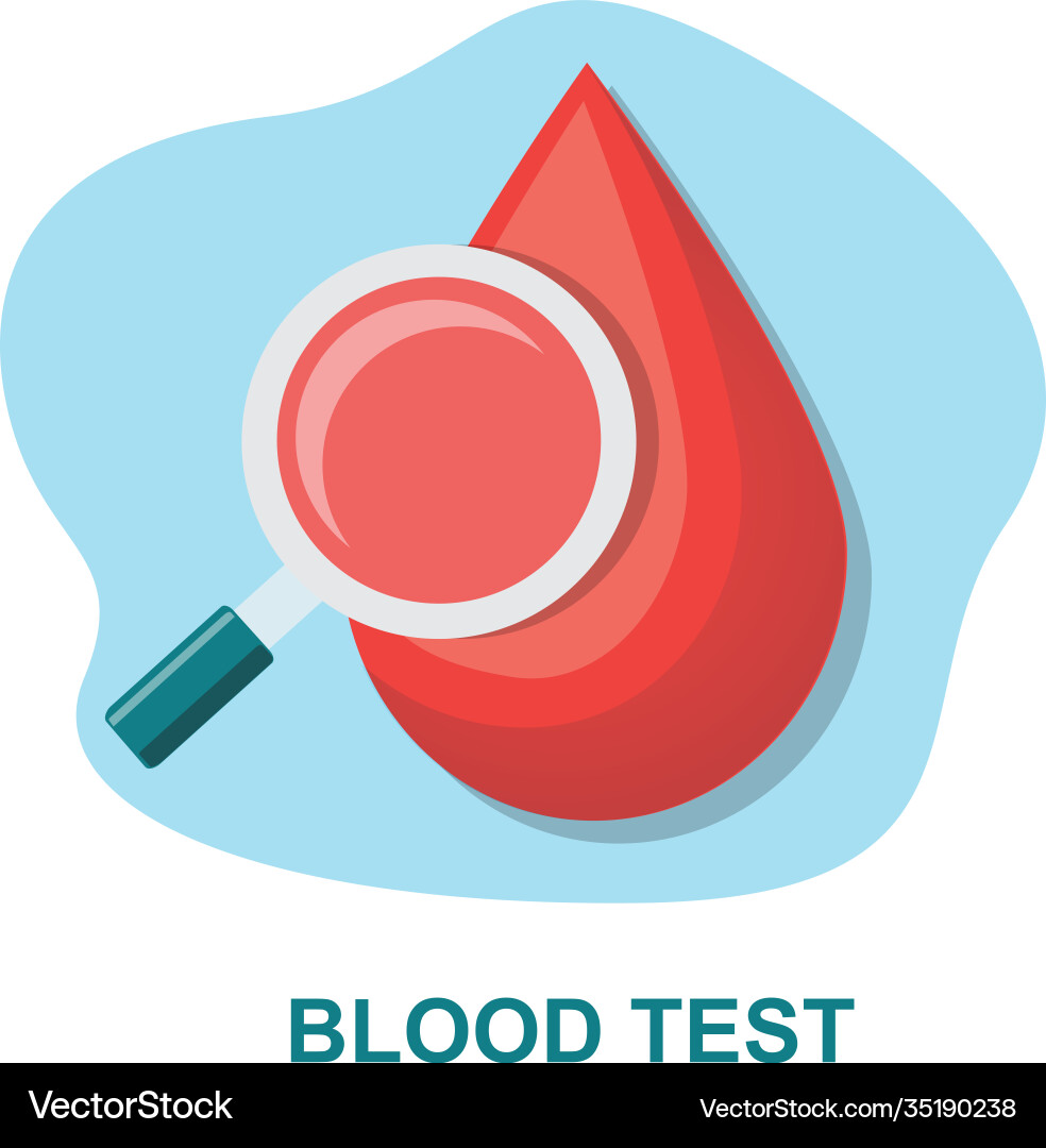 Blood test emblem drop and magnifying glass Blood test emblem drop and magnifying glass vector image