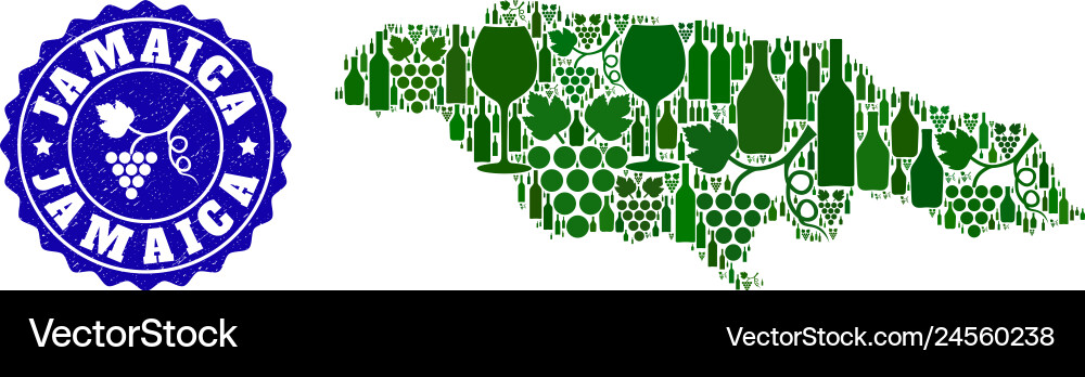 Composition of grape wine map jamaica Composition of grape wine map jamaica vector image