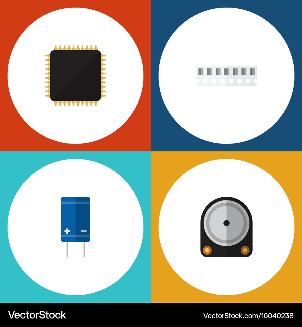 Flat icon electronics set of transistor memory vector image