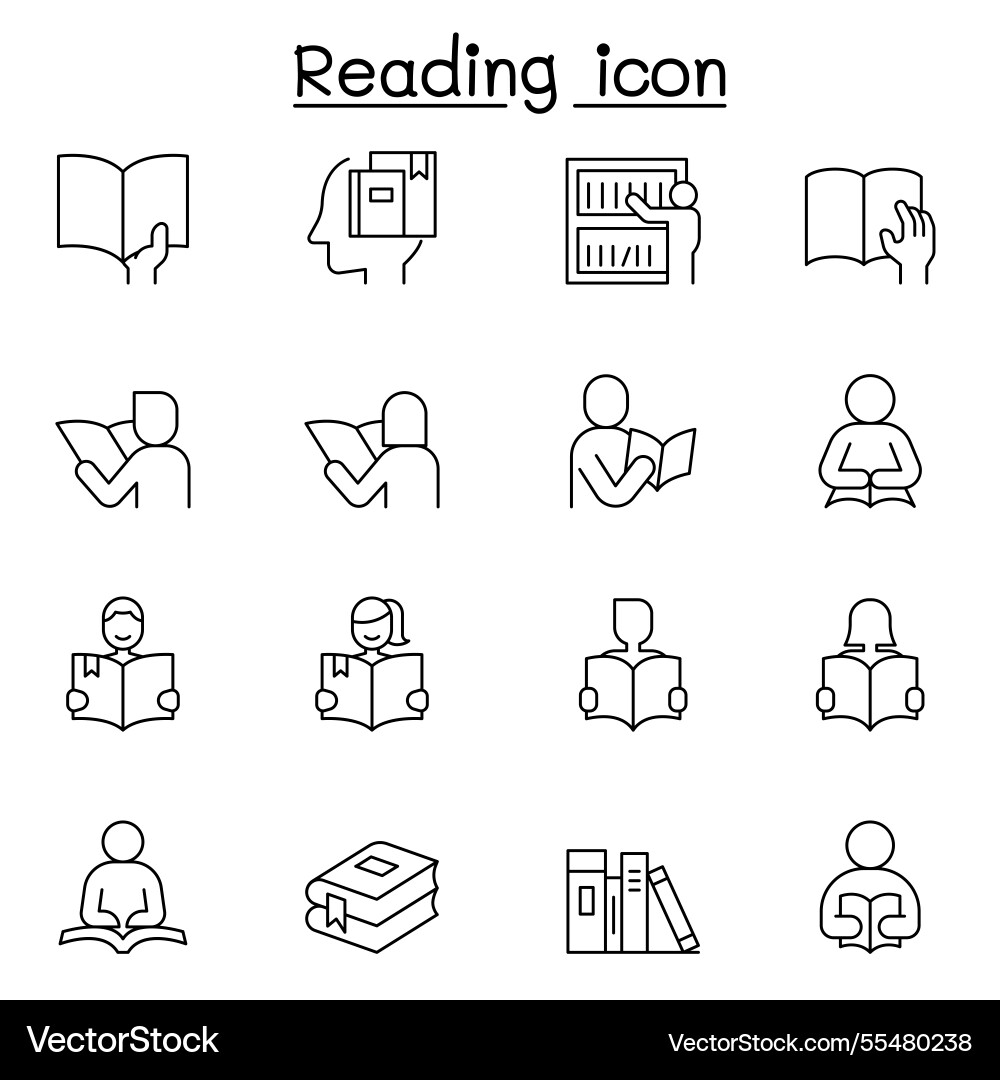Reading icon set in thin line style vector image
