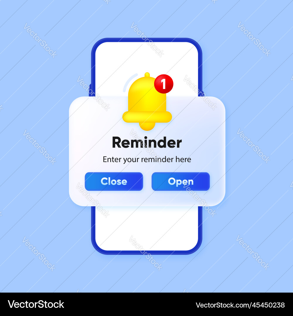 Reminder in 3d design notifications page vector image