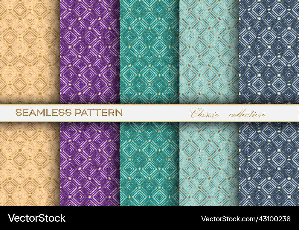Set of seamless gold patterns on a multicolored Set of seamless gold patterns on a multicolored vector image