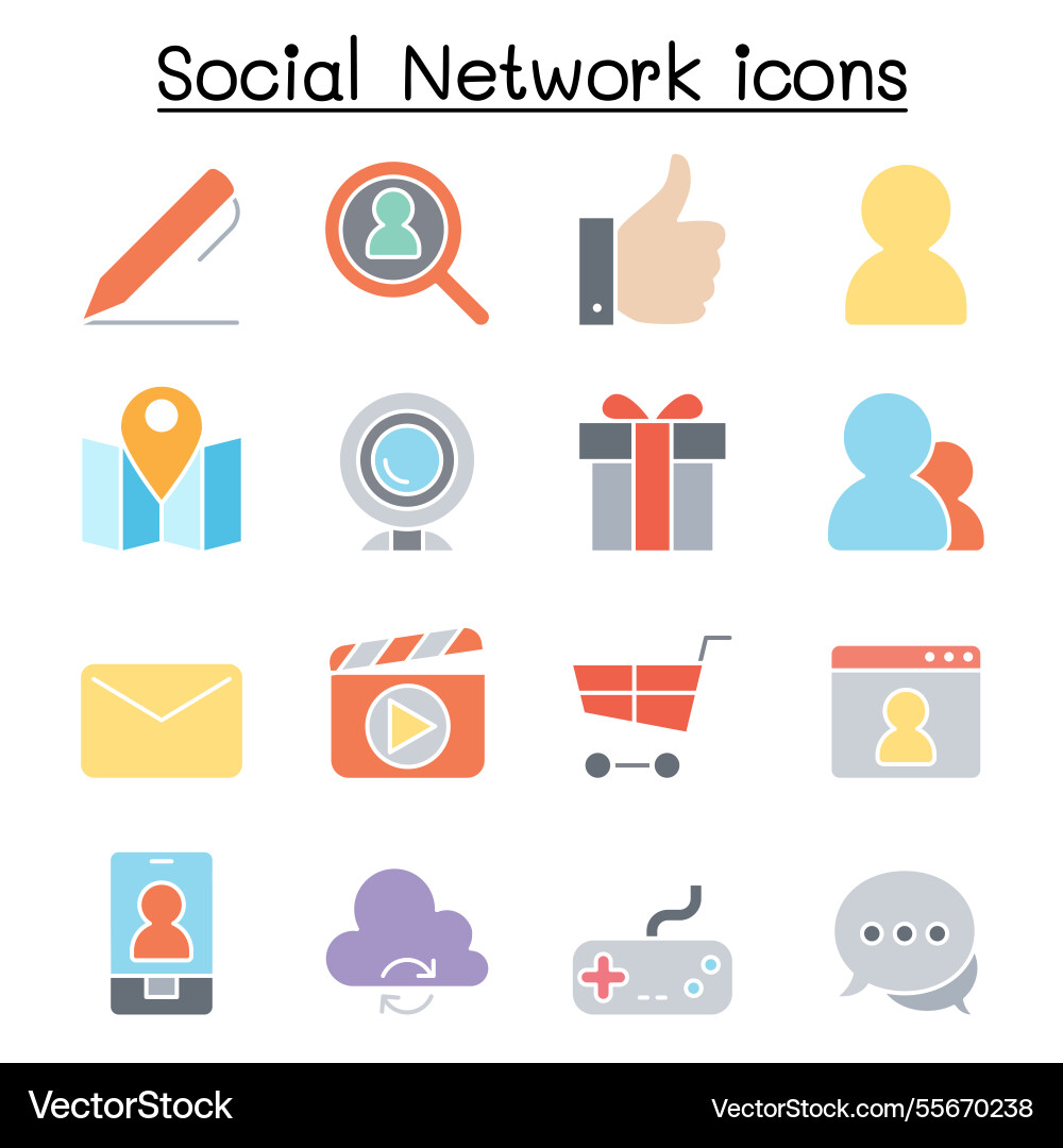 Social media and network icon set in flat Social media and network icon set in flat vector image