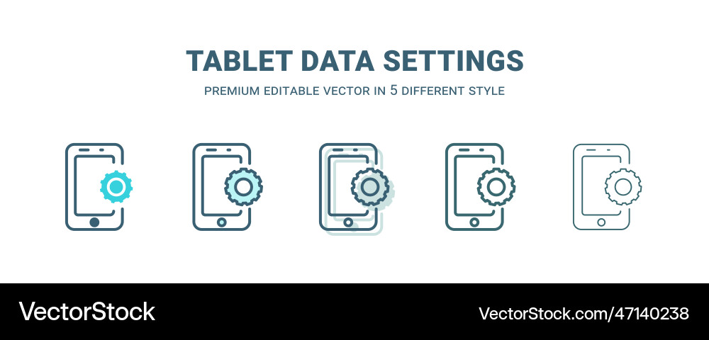 Tablet data settings icon in 5 different style Tablet data settings icon in 5 different style vector image