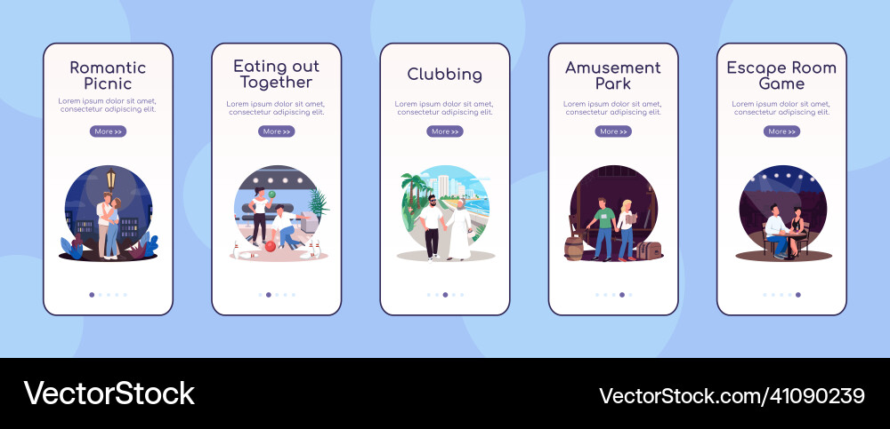 Creative dates onboarding mobile app screen flat Creative dates onboarding mobile app screen flat Vector Image