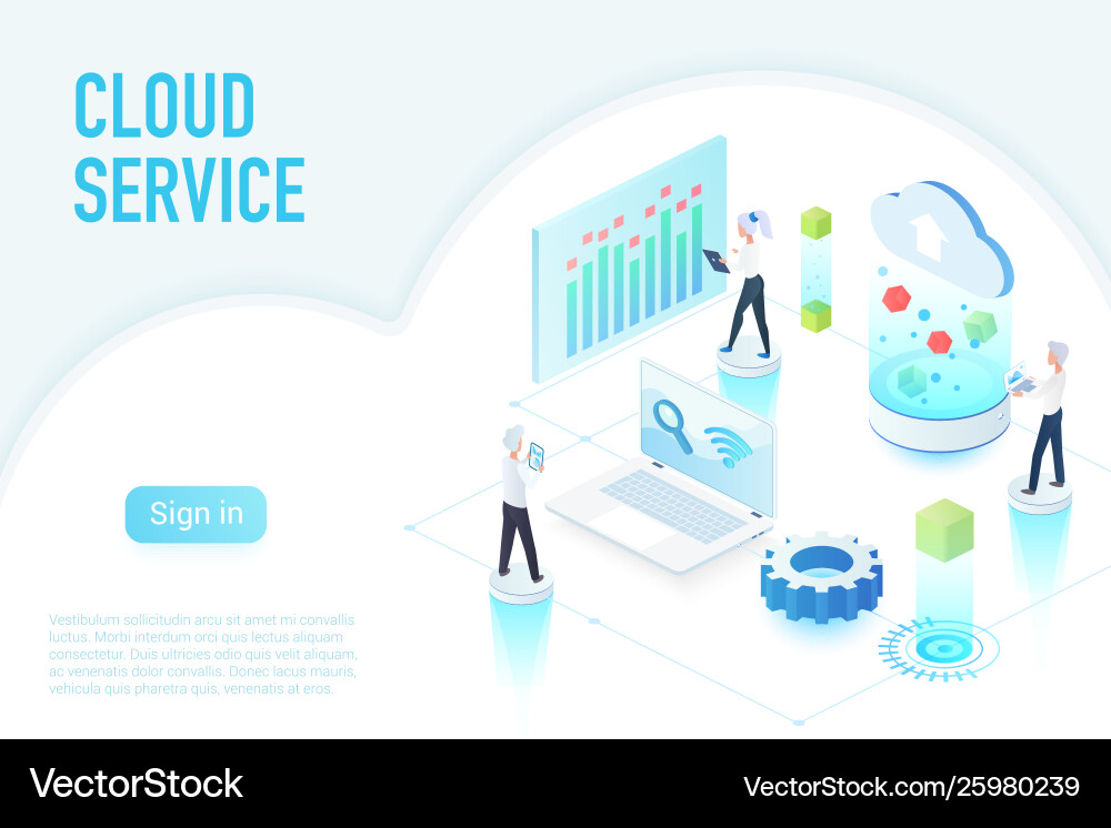 Inside work process cloud service big data vector image