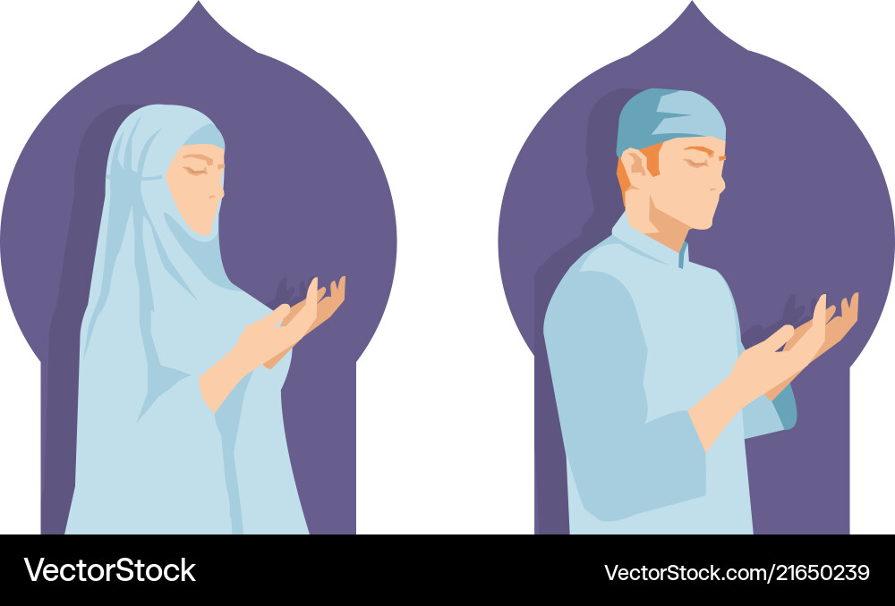 Islamischer Gebetsmann und Frau im Ramadan-Festival Islamischer Gebetsmann und Frau im Ramadan-Festival vektorbild