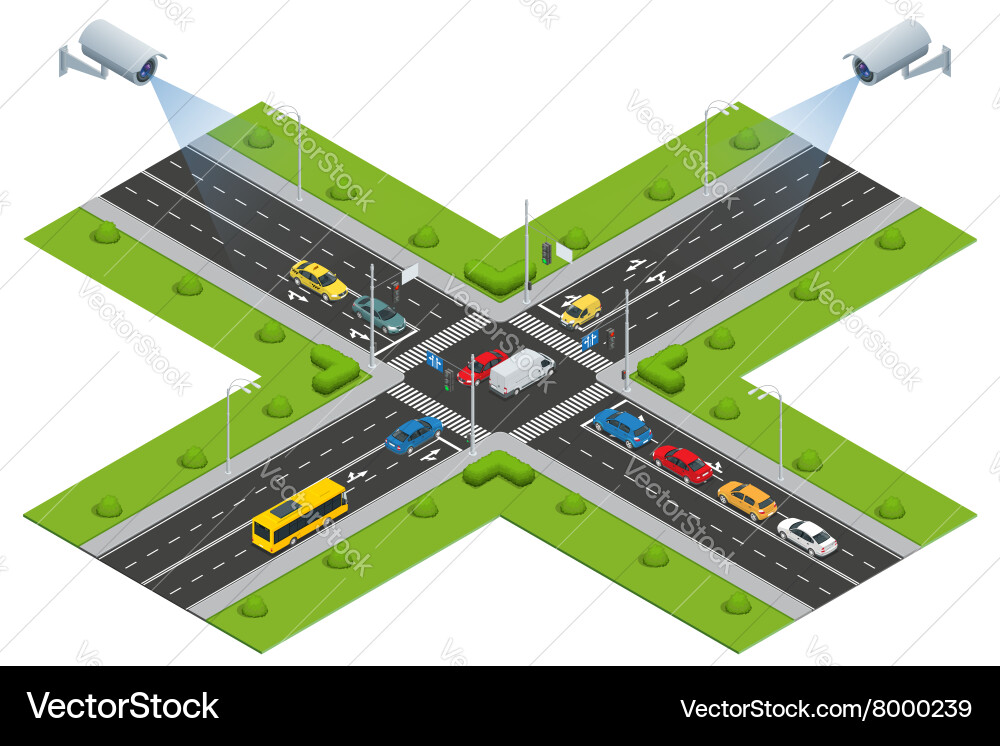 Security camera detects the movement of traffic Vector Image