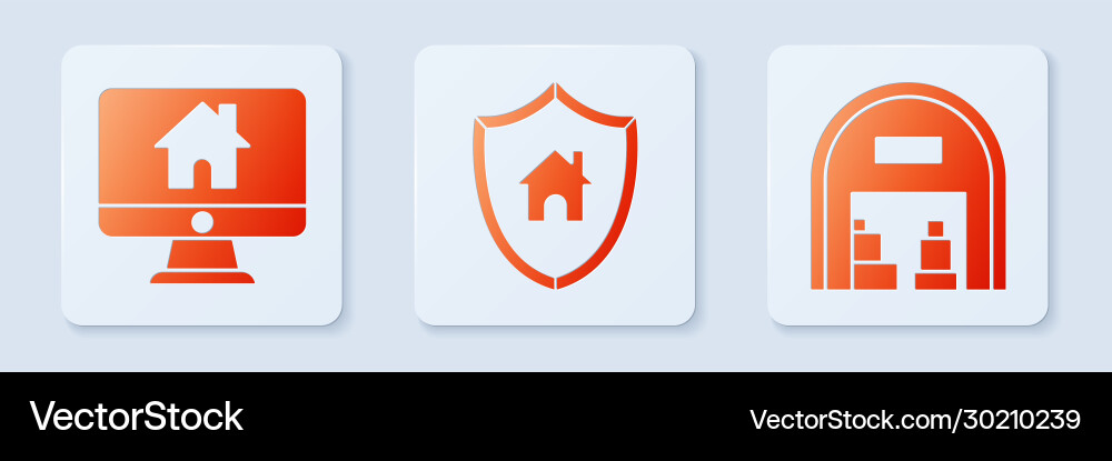 Set house with shield computer monitor smart Set house with shield computer monitor smart vector image