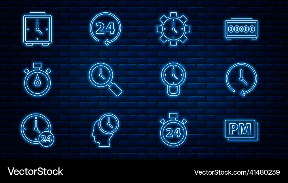 Set line clock pm time management magnifying Set line clock pm time management magnifying Vector Image