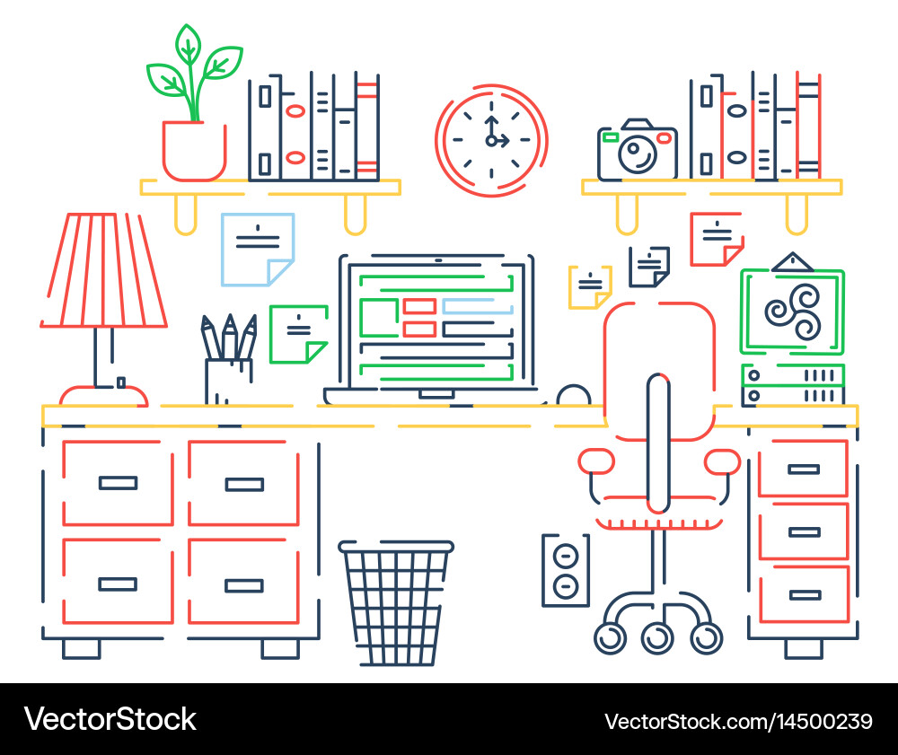 Torn Line Office Table with Computer vector image