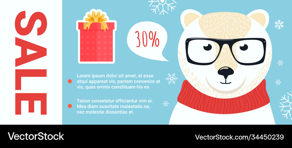 Weihnachtsverkauf promo Cartoon Polarbär Weihnachtsverkauf promo Cartoon Polarbär vektorbild