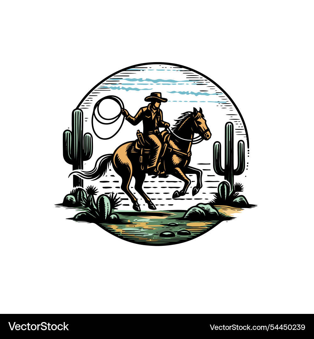 Western cowboy riding a galloping horse Royalty Free Vector