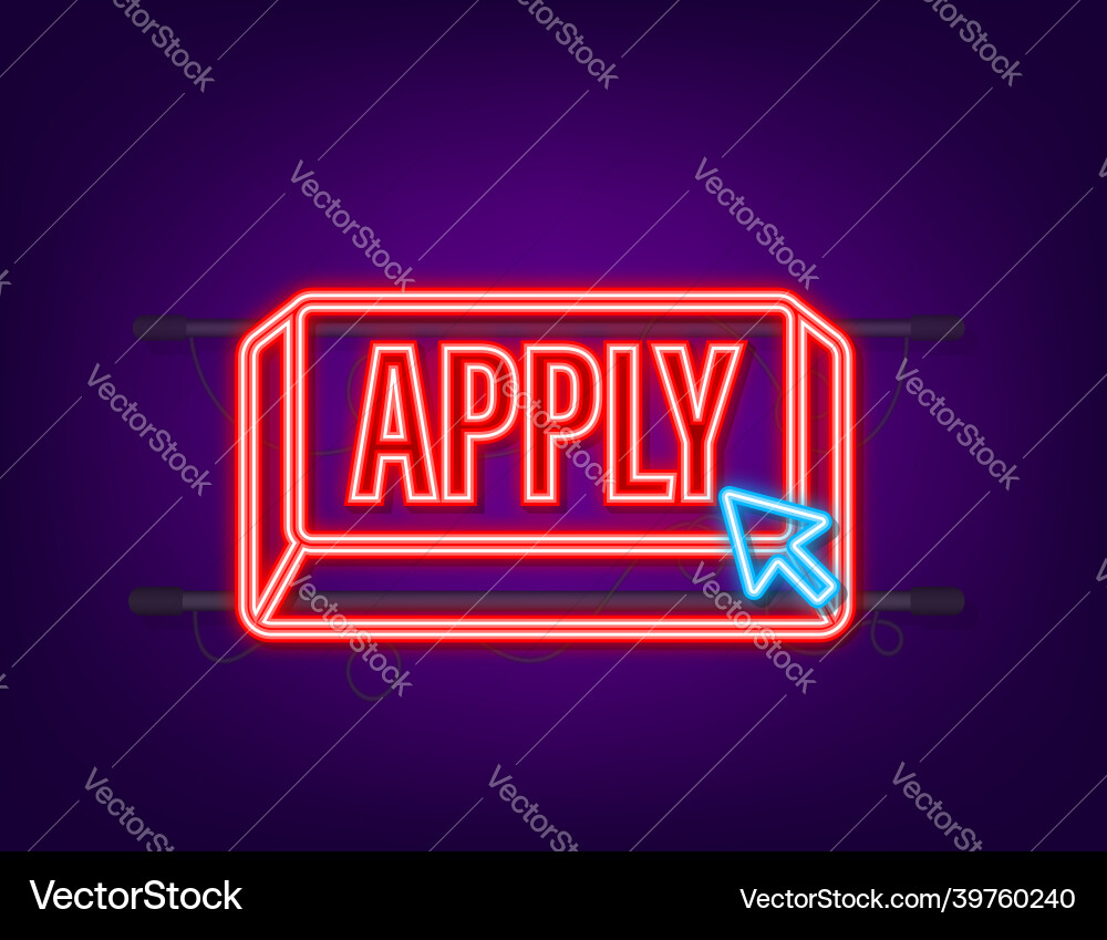 Apply with cursor button internet neon icon vector image
