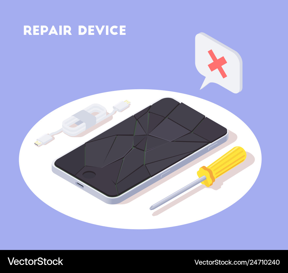 Broken smartphone repair background Broken smartphone repair background vector image
