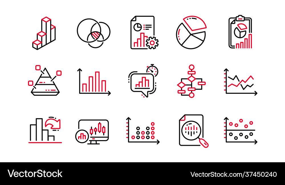 Charts and graphs line icons infochart block Vector Image