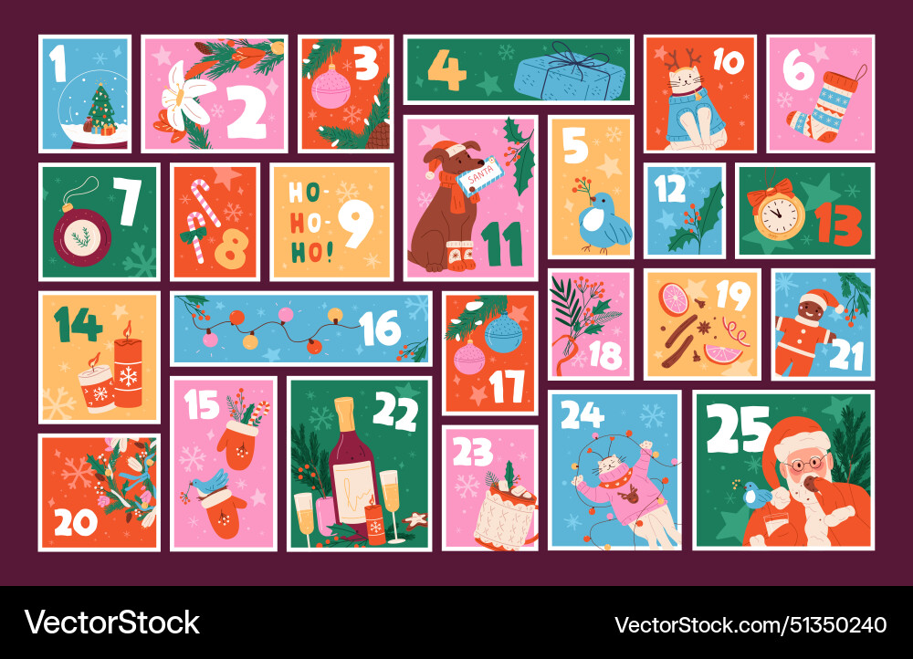 Christmas Advent Calendar Pattern vector image