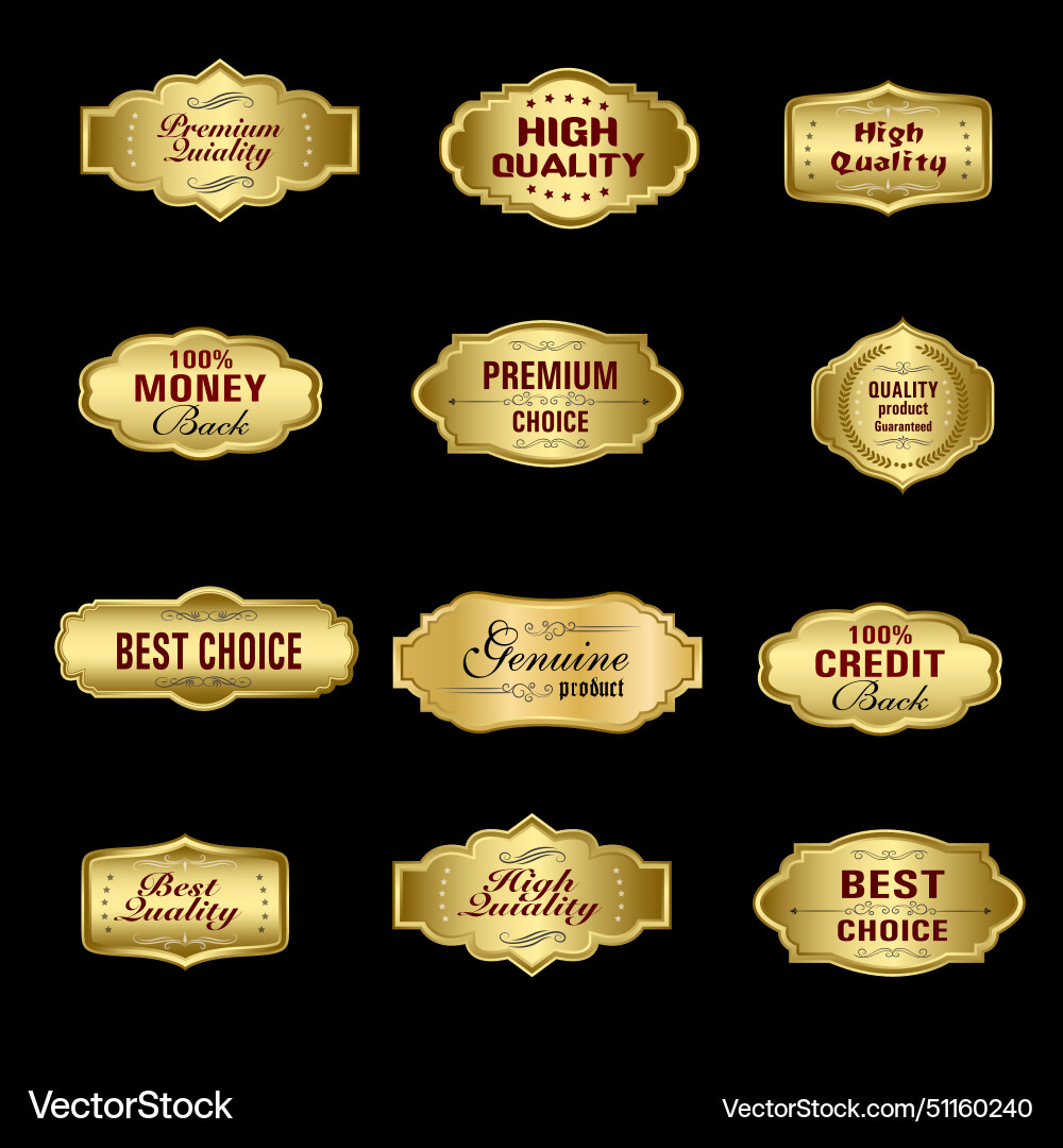Gold color badge and lebles Royalty Free Vector Image