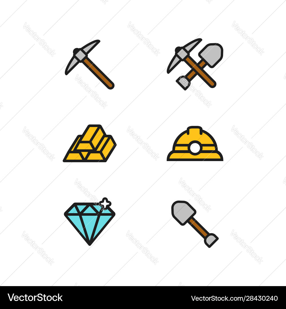 Mining Icon Set - Miner, Pickaxe, Helmet vector image