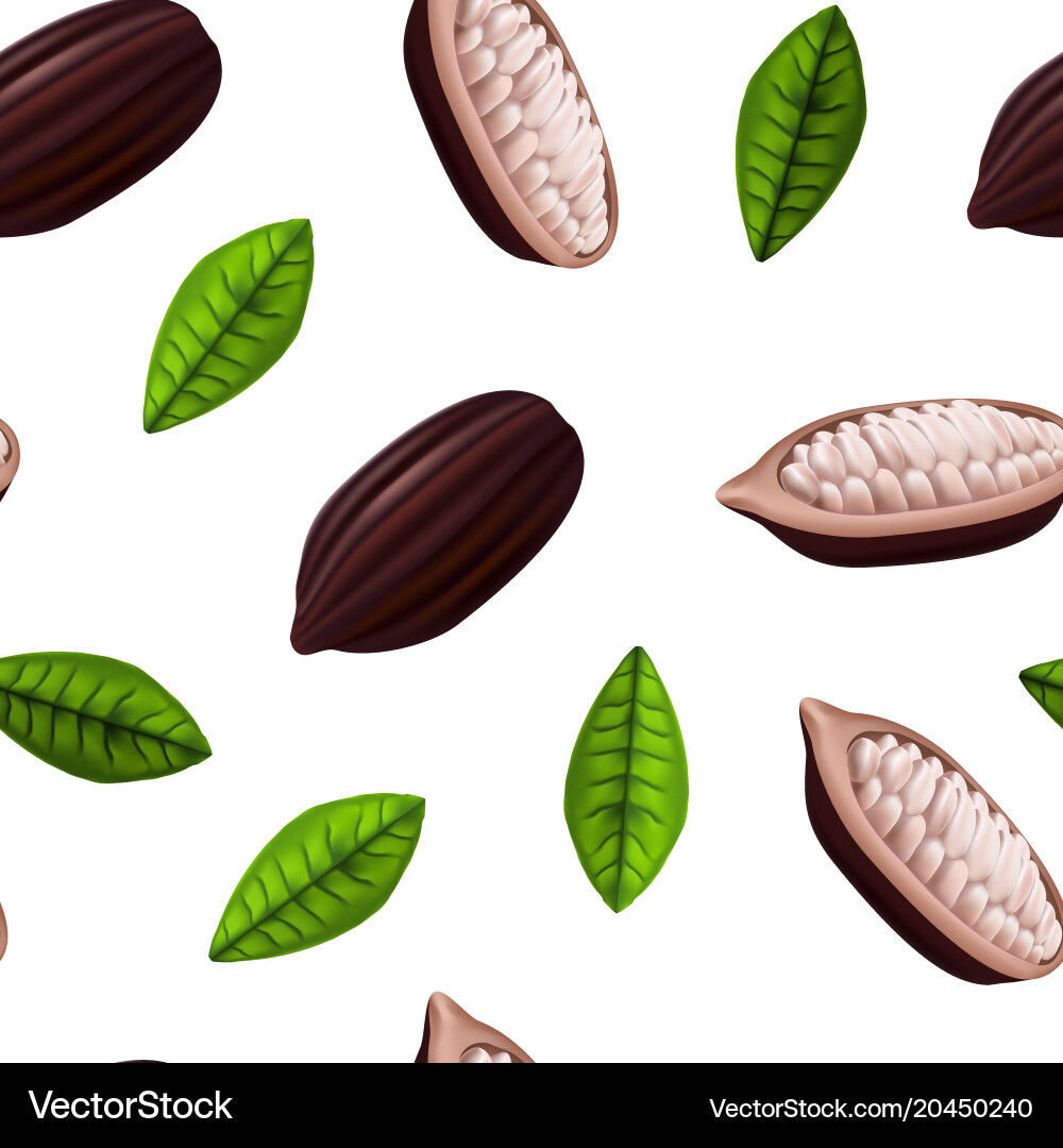 Realistic 3d cocoa beans seamless pattern vector image