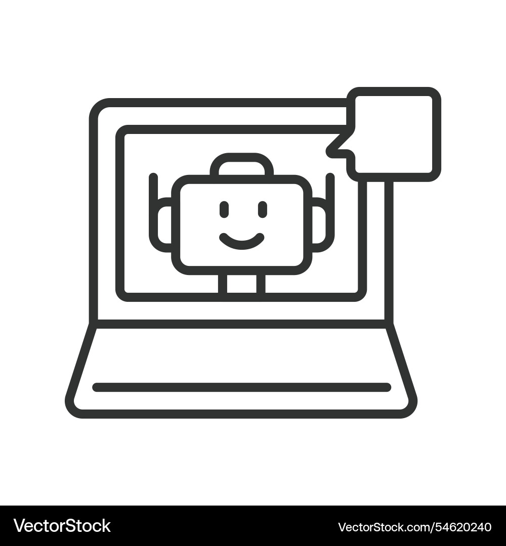 Robot support on laptop icon in line design Vector Image